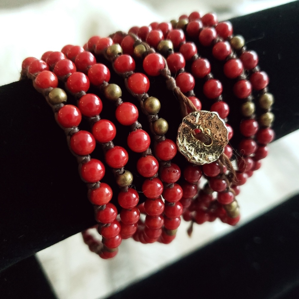 Nakamol Red and gold beaded wrap bracelet